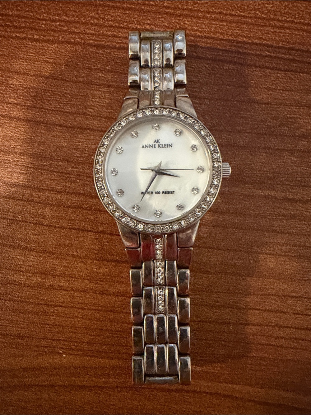 Anne Klein Silver-Tone Crystal Bracelet Watch